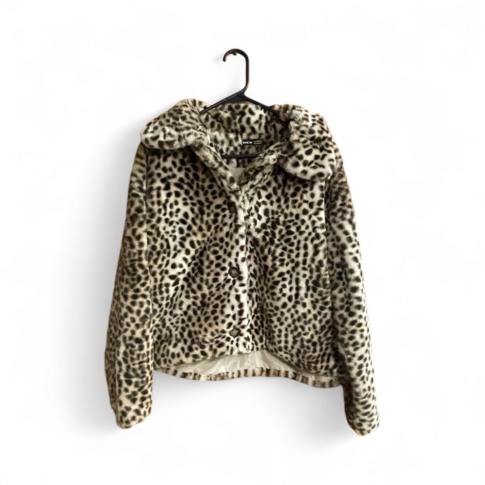 NWOT Shein Leopard Print Button Front Shearling Jacket Women’s Size M